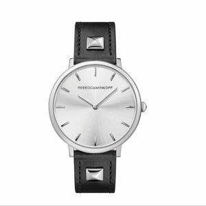 Rebecca Minkoff silver tone leather studded watch